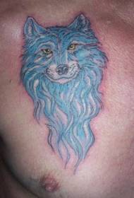 blue wolf head chest tattoo pattern