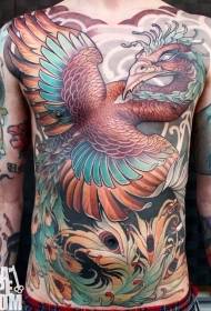 modello di tatuaggio di uccello fantasia di colore incredibile petto