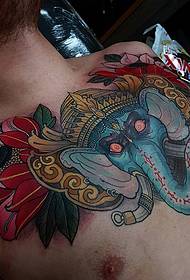 prsa obojena tradicionalni slon božur cvijet tetovaža uzorak tetovaža