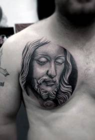 chest religious Jesus portrait round tattoo pattern