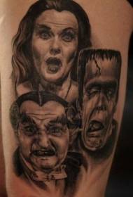 padrão de tatuagem de retrato de personagens de filme de terror