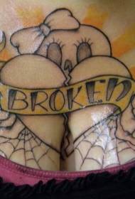broken heart with spider web rose chest tattoo pattern