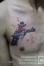 chest pistol skull tattoo pattern