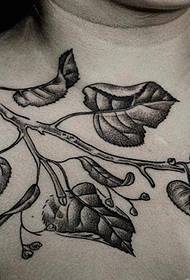 Men's Chest Ink Leaf Tattoo Pattern