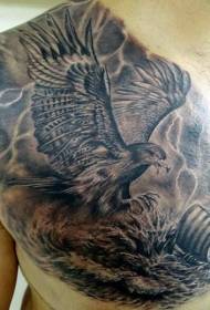 chest eagle attack boat and lightning wave tattoo pattern