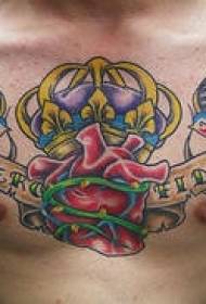 chest heart crown swallow tattoo pattern