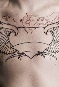 winged heart-shaped music symbol chest unfinished tattoo pattern