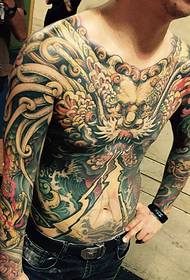 men's chest traditional big evil dragon tattoo pattern