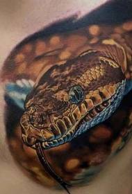 chest color realistic big snake tattoo pattern
