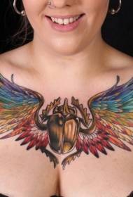 girl chest Egyptian scarab wing tattoo Pattern