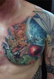 chest gorgeous color space planet tattoo pattern