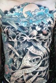 Chest and Abdomen Color Airplane with Squid Tattoo Pattern