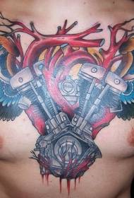 chest wings and mechanical color tattoo pattern