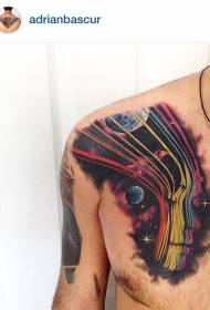 céu estrelado de cor de peito com padrão de tatuagem silhueta feminina