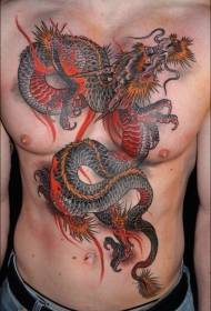 chest and belly painted red dragon tattoo pattern