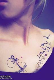 chest anchor bird tattoo pattern