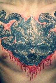 chest painted bloody demon mask tattoo pattern