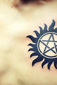 at the chest of the pentagonal Star Little Sun Tattoo Pattern