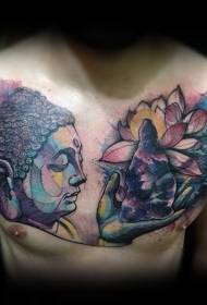 Estilo de ilustrador de peito de cor Lotus como Buda Avatar tatuagem padrão