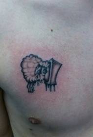 chest Simple little sheep watching TV tattoo pattern