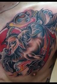 old school chest goat with lightning and star tattoo pattern
