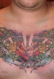 chest decorative rose tattoo pattern