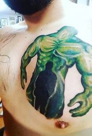 acuarela de peito patrón de tatuaxe de cor de estilo hulk
