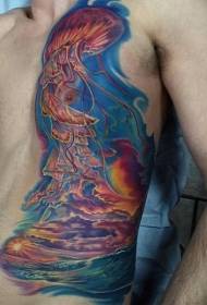 gorgeous painted multicolored jellyfish marine tattoo pattern