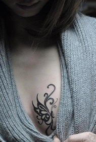 trend sexy woman chest totem butterfly tattoo picture