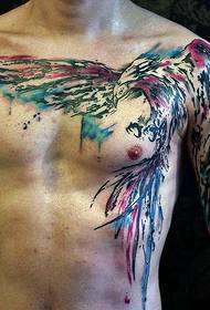 akọ domineering ni kikun timo watercolor Phoenix tatuu ilana