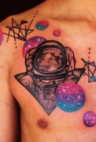 Гръдна грандиозна цветна планета с модел на татуировка на астронавтите