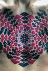 꽃 문신 패턴의 가슴 붉은 기하학적 구성