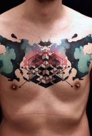胸の水彩スプラッシュインクの幾何学的なタトゥーパターン
