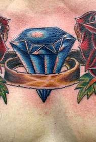chest personality diamond rose tattoo pattern