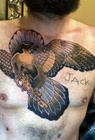 chest modern style color flying eagle key letter tattoo Pattern