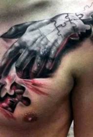 bryst demon hånd puslespil stil tatoveringsmønster
