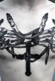 chest skull hand rope and cross tattoo pattern