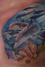 padrão de tatuagem golfinho multicolorido muito realista