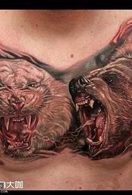chest Bear and white tiger tattoo pattern