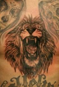 mengaum singa dengan pola tato tengkorak Meksiko