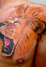 chest good looking lion head tattoo pattern