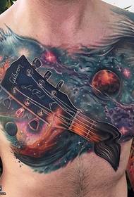 chest starry guitar tattoo pattern