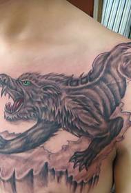 men's chest wolf tattoo pattern