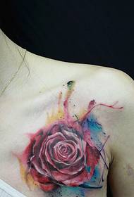djevojke na prsima akvarel cvijet tetovaža slika seksi cvjetni