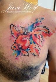 chest multicolored swimming goldfish tattoo pattern