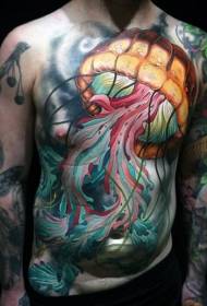 dibdib at tiyan na mahiwagang pininturahan na pattern ng tattoo jellyfish