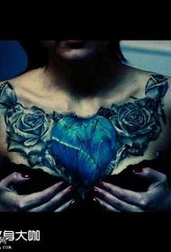 chest blue heart tattoo pattern