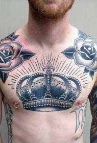 груди европска и америчка једноставна круна са узорком тетоваже ружа