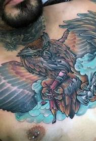 გულმკერდის ახალი სკოლა ფერი owl tattoo ნიმუში