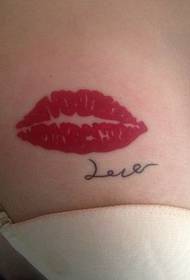 female chest sexy red lip tattoo pattern